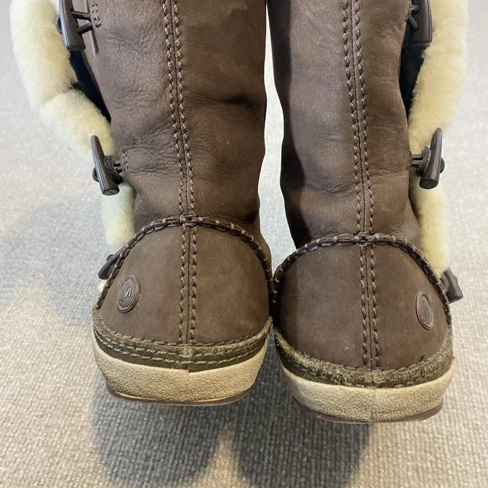 Merrell Snow Boots Womens Size 10 Brown Nubuck Faux Fur Mid Calf J20052